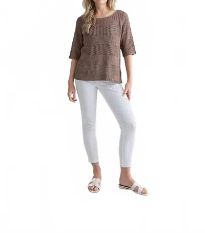 Marble Square Crochet Look Jumper In Taupe In Brown