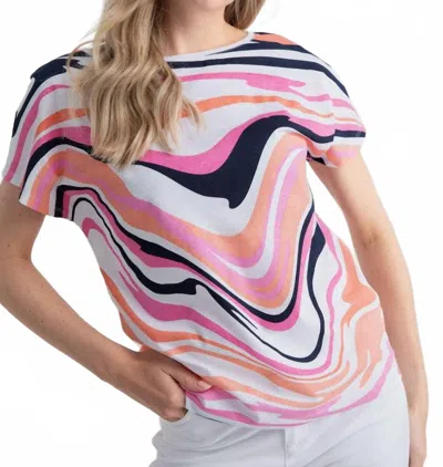 Marble Swirls Short Sleeve Top In Pink Multi In Pattern