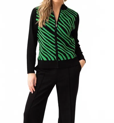 Marble Turtleneck Cardigan In Black/green