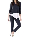 Marble Two Tone Long Sleeve Top In Black And White In Multi