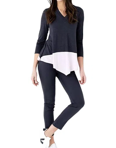 Marble Two Tone Long Sleeve Top In Black And White In Multi