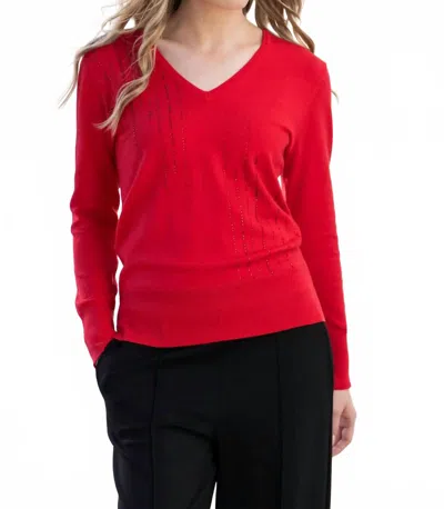 Marble V-neck Crystals Sweater In Red