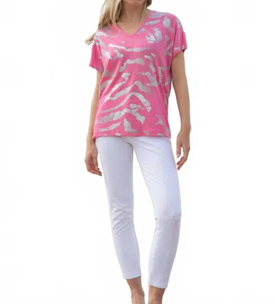 Marble V-neck Foil Print Top In Pink