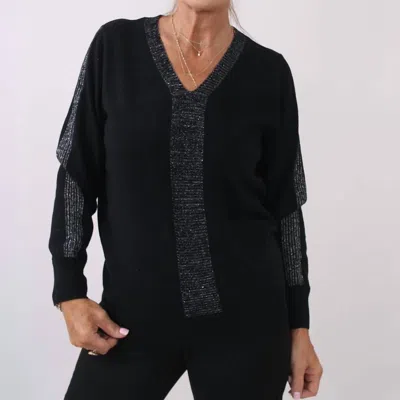 Marble V-neck Long Sleeve Sweater In Black