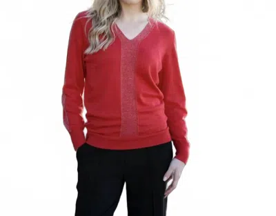 Marble V-neck Long Sleeve Sweater In Red