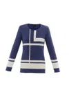 Marble Women's Classic Fit Cotton Sweater In Indigo/white In Blue