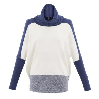 Marble Women's Cowl Neck Oversized Cotton Sweater In Indigo/ivory In Blue