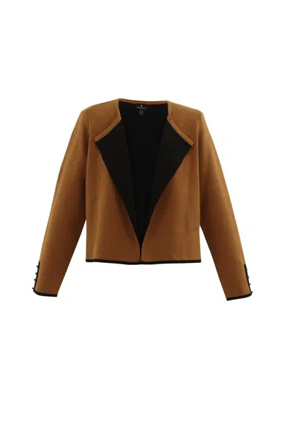 Marble Women's Open Front Contrast Cardigan In Rust Orange/black In Brown