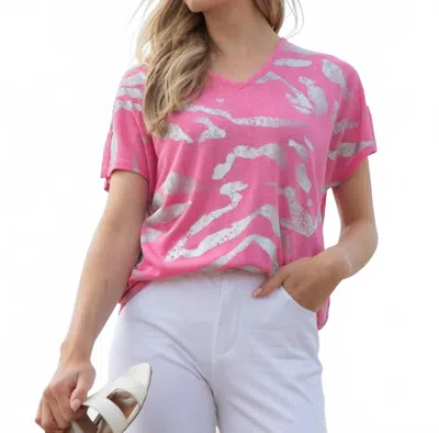 Marble Zebra V-neck Top In Pink