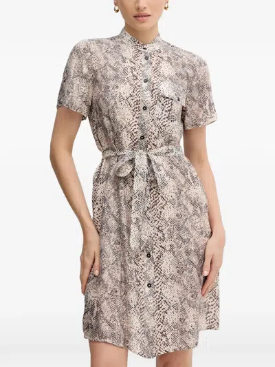 Marc Aurel Buttoned Belted Mini Dress In Neutral