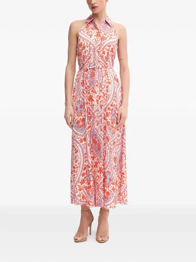 Marc Aurel Collar Floral-print Maxi Dress In Orange