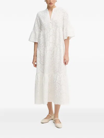 Marc Aurel Flared-sleeve Floral Dress In White