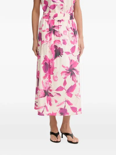 Marc Aurel Floral-print Smocked-waist Midi Skirt In Purple