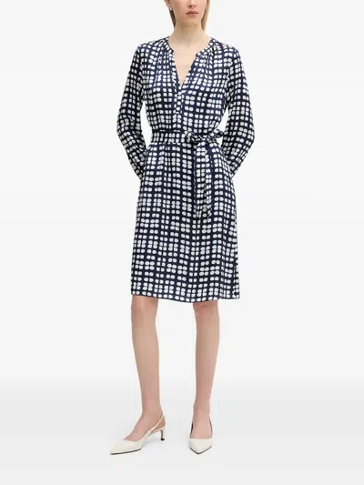 Marc Aurel Geometric-print Belted Midi Dress In Blue