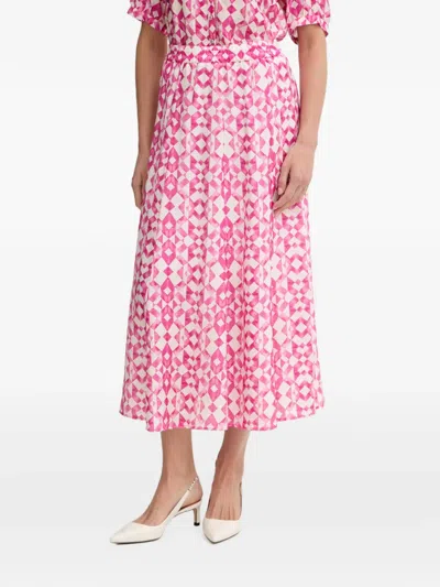 Marc Aurel Geometric-print Elasticated-waist Midi Skirt In Pink