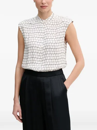 Marc Aurel Geometric-print Sleeveless Shirt In White