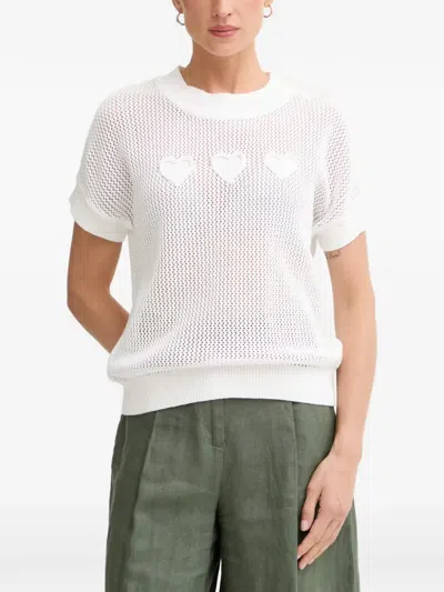 Marc Aurel Heart-motif Open-knit T-shirt In White