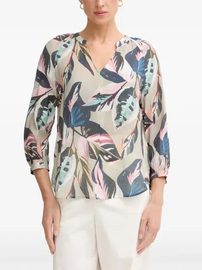 Marc Aurel Leaf-print V-neck Blouse In Blue