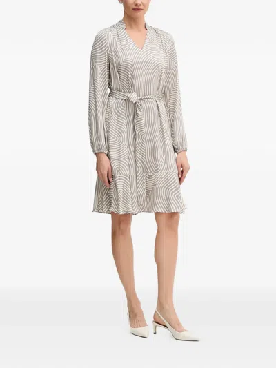 Marc Aurel Patterned Tie Belt Dress In Gray