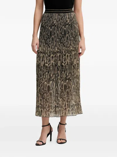 Marc Aurel Pleated Printed Midi Skirt In Black