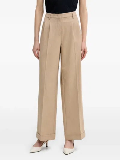 Marc Aurel Pleated-detail Turn-up-cuff Trousers In Neutral
