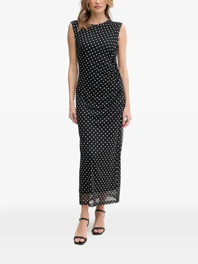 Marc Aurel Polka-dot Ruched Maxi Dress In Black