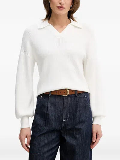 Marc Aurel Ribbed-knit V-neck Sweater In White