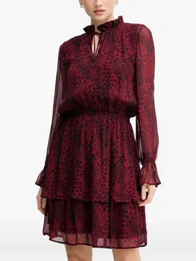 Marc Aurel Ruffle Animal Print Dress In Red