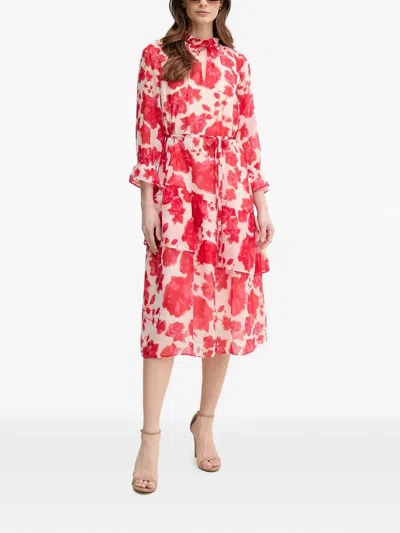 Marc Aurel Ruffled Floral-print Midi Dress In Red