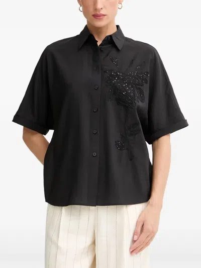 Marc Aurel Sequin-embellished Floral-patch Shirt In Blue