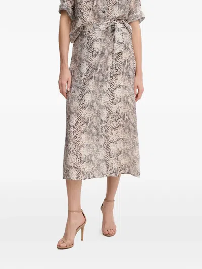 Marc Aurel Snakeskin-pattern Midi Skirt In Brown
