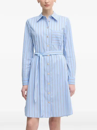 Marc Aurel Striped Belted Mini Shirt Dress In Blue