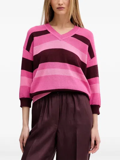 Marc Aurel Striped V-neck Sweater In Purple