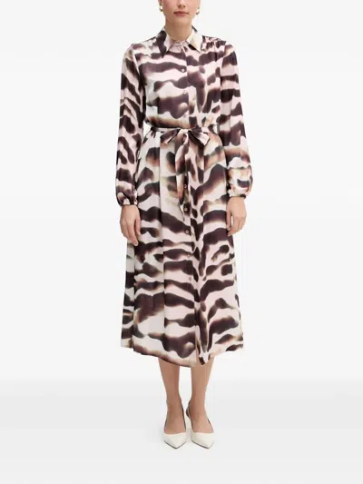 Marc Aurel Tie Dye Belted Midi Dress In Brown