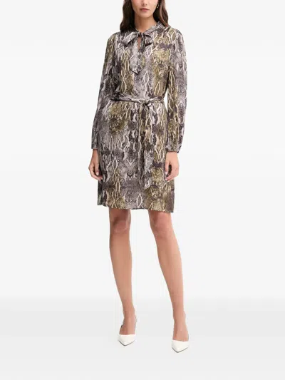 Marc Aurel Tie Neck Snake Print Dress In Brown