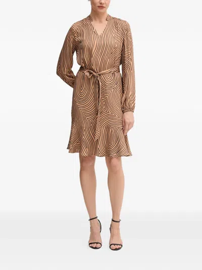 Marc Aurel Tie-waist Patterned Mini Dress In Brown