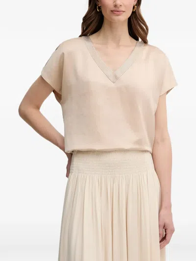 Marc Aurel V-neck Embellished Top In Neutral