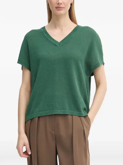 Marc Aurel V-neck Knitted T-shirt In Green