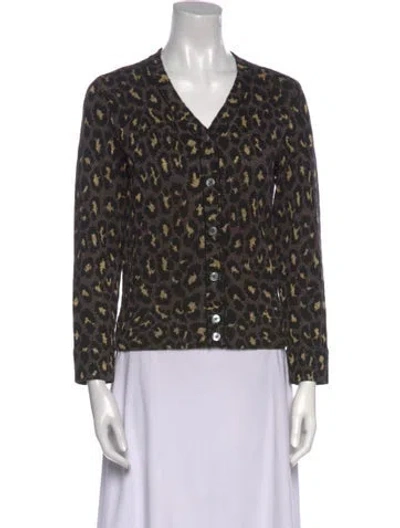 Pre-owned Marc By Marc Jacobs Animal Print V-neck Sweater In Black