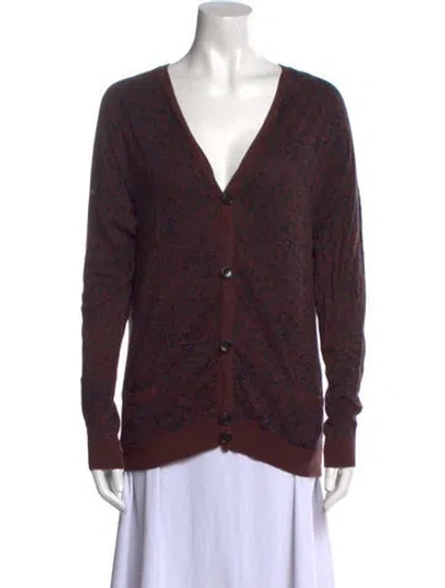 Pre-owned Marc By Marc Jacobs Animal Print V-neck Sweater In Burgundy