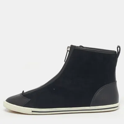 Pre-owned Marc By Marc Jacobs Black Leather And Suede Zip Front High Top Sneakers Size 37