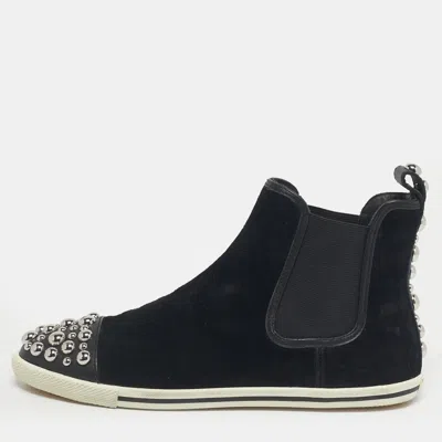 Pre-owned Marc By Marc Jacobs Black Suede And Leather Studded Graham High Top Sneakers Size 37