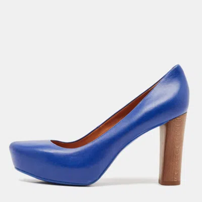 Pre-owned Marc By Marc Jacobs Blue Leather Block Heel Pumps Size 37