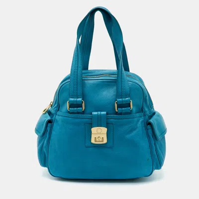 Pre-owned Marc By Marc Jacobs Blue Leather Top Zip Satchel