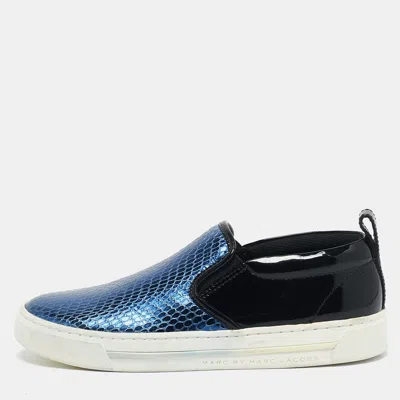 Pre-owned Marc By Marc Jacobs Blue Python Embossed Leather Broome Sneakers Size 36