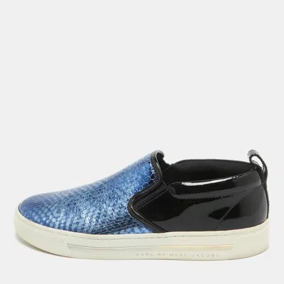 Pre-owned Marc By Marc Jacobs Blue Python Embossed Leather Broome Trainers Size 36
