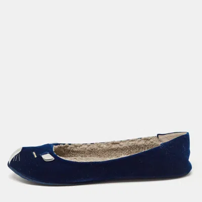 Pre-owned Marc By Marc Jacobs Blue Velvet Ballet Flats Size 39.5