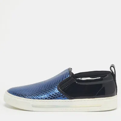 Pre-owned Marc By Marc Jacobs Blue/black Python Embossed And Patent Leather Broome Slip On Sneakers