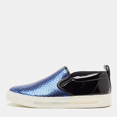 Pre-owned Marc By Marc Jacobs Blue/black Python Embossed Leather Broome Sneakers Size 36