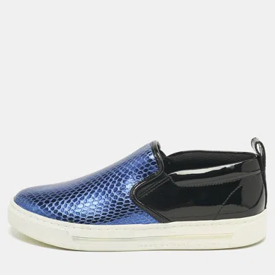 Pre-owned Marc By Marc Jacobs Blue/black Snakeskin Embossed And Leather Broome Slip On Sneakers Size 36